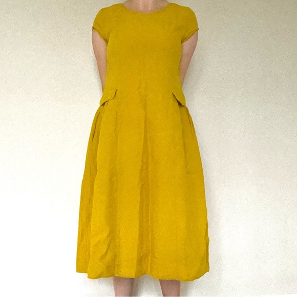 Baltic Linen | Handmade Yellow Relaxed Fit Summer Linen Sundress | Size EU 42 - Picture 2 of 8